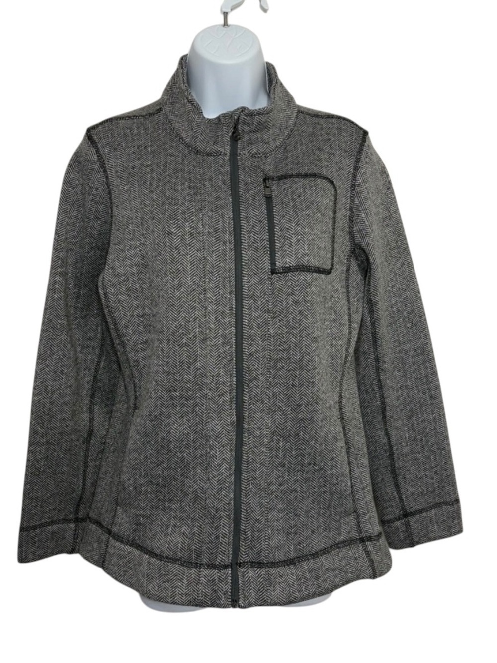 Marc New York Andrew Marc Gray Herringbone Zip Front Fleece Jacket SzM